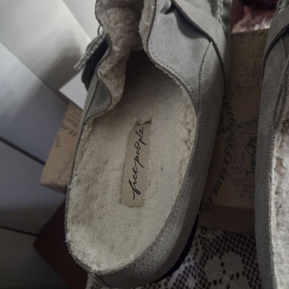 Free People "Shearling After Riding" Grey Suede Mules - Picture 3 of 9